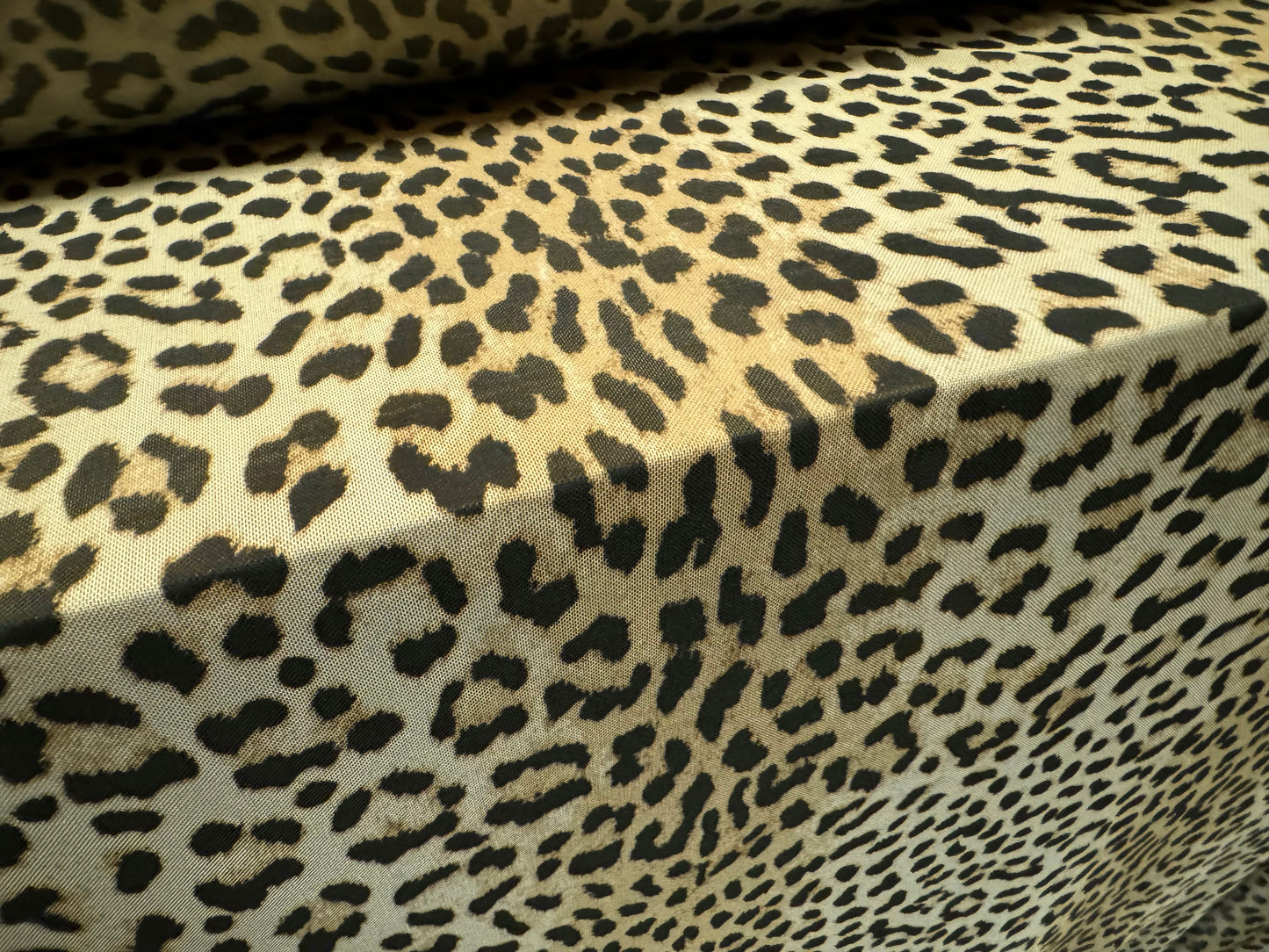 Power mesh net stretch spandex fabric, per metre - leopard print - sandstone