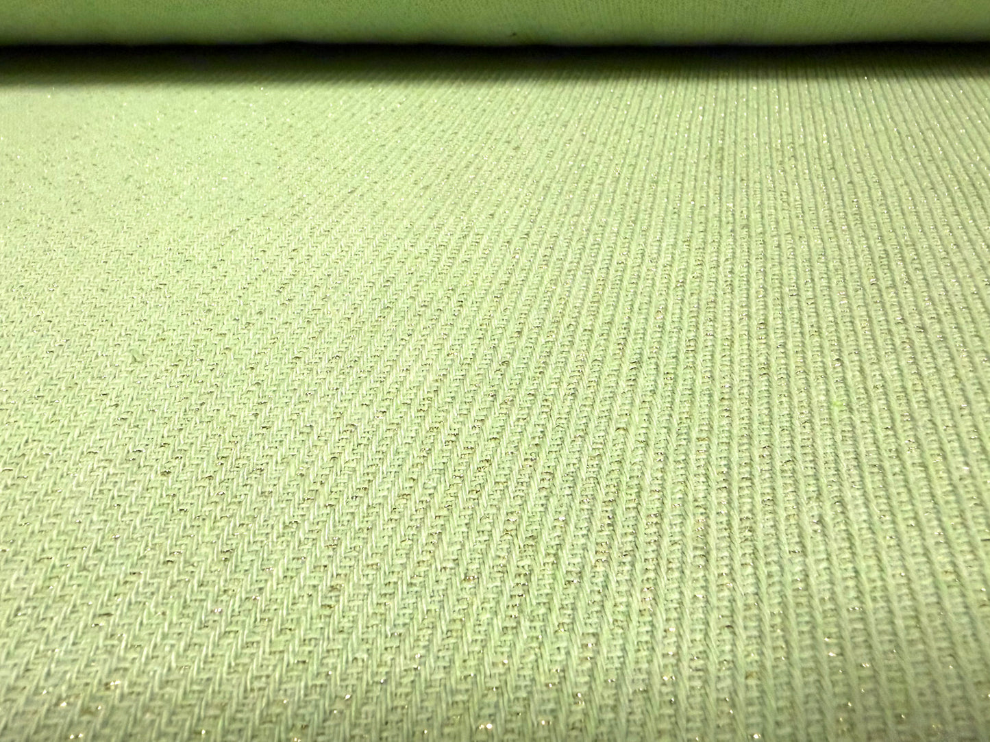 Metallic wool heavyweight twill fabric, per metre - mint green & gold lurex