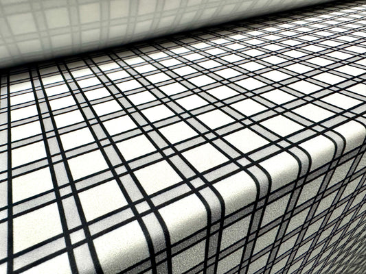 Scuba crepe stretch double jersey fabric, per metre - matrix check print - ivory & grey