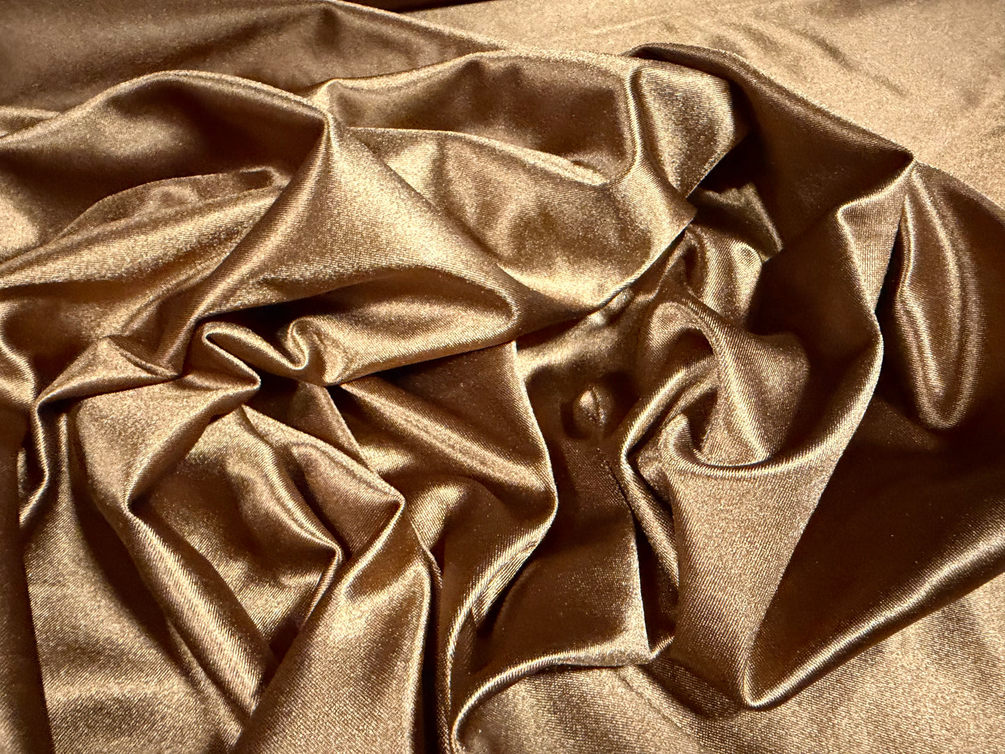 Stretch satin activewear jersey fabric, per metre - plain - hazelnut brown