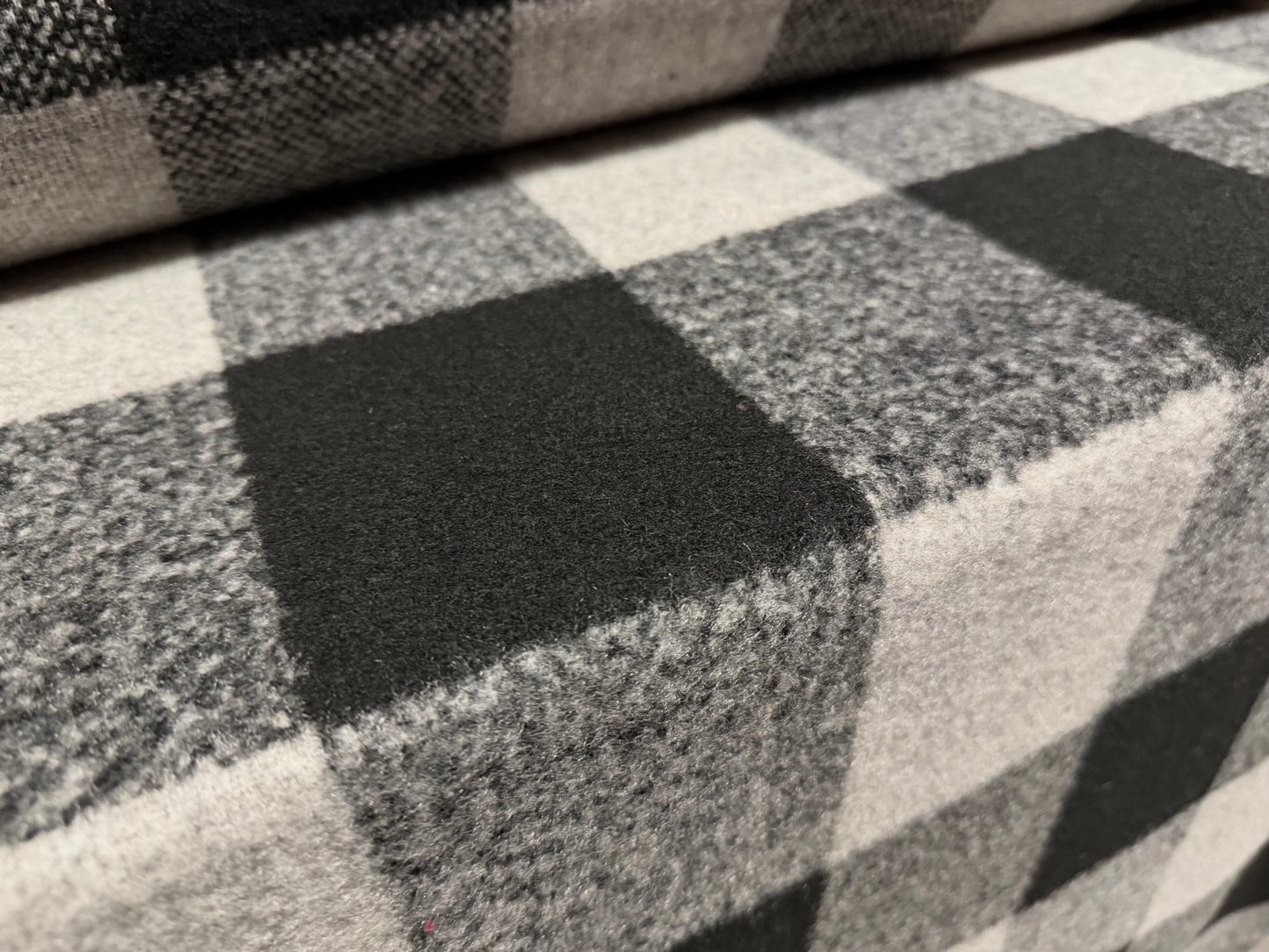 Brushed wool bouclé fabric, per metre - buffalo check - black & grey