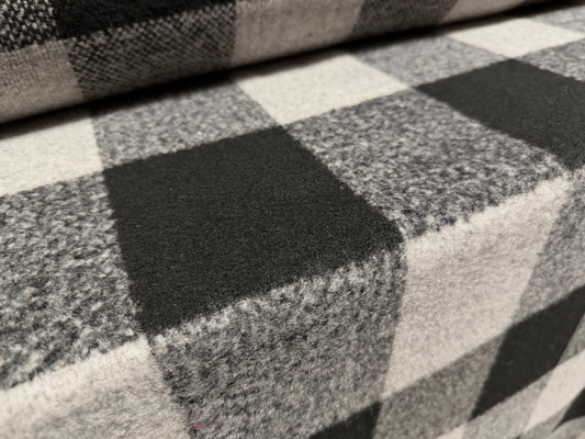 Brushed wool bouclé fabric, per metre - buffalo check - black & grey