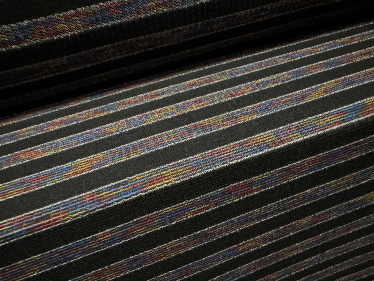 Metallic Stretch Spandex rib jersey fabric, per metre - black with rainbow stripe & lurex