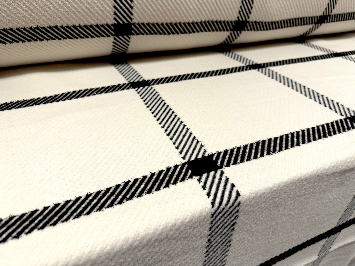 Metallic brushed wool twill fabric, per metre - check - black & ivory