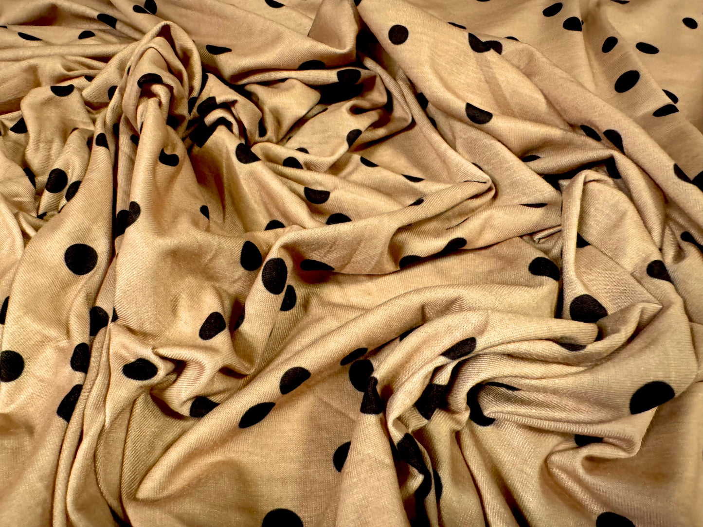 Soft handle stretch single jersey fashion fabric, per metre - spotty print - light brown