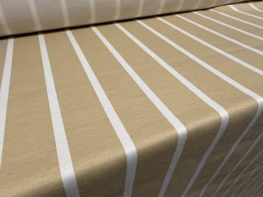 Ponte Roma double jersey knit stretch fabric, per metre - stripe - stone & white
