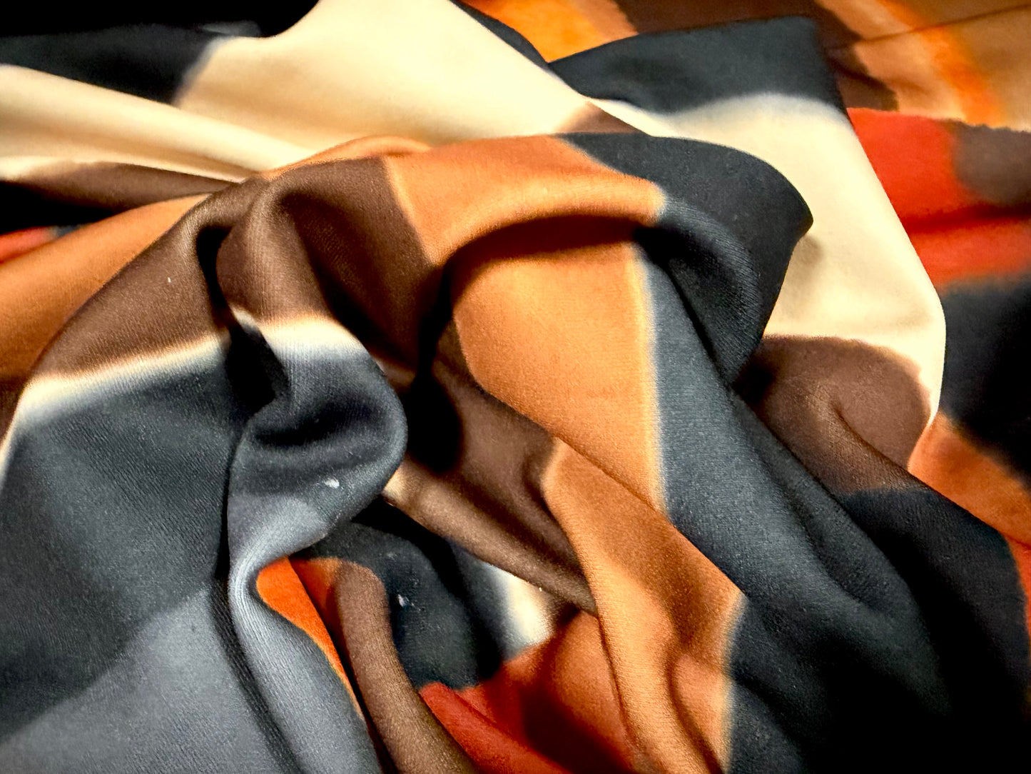 Scuba stretch spandex double jersey dress fabric, per metre - Mondrian geometric print - Earth Tones