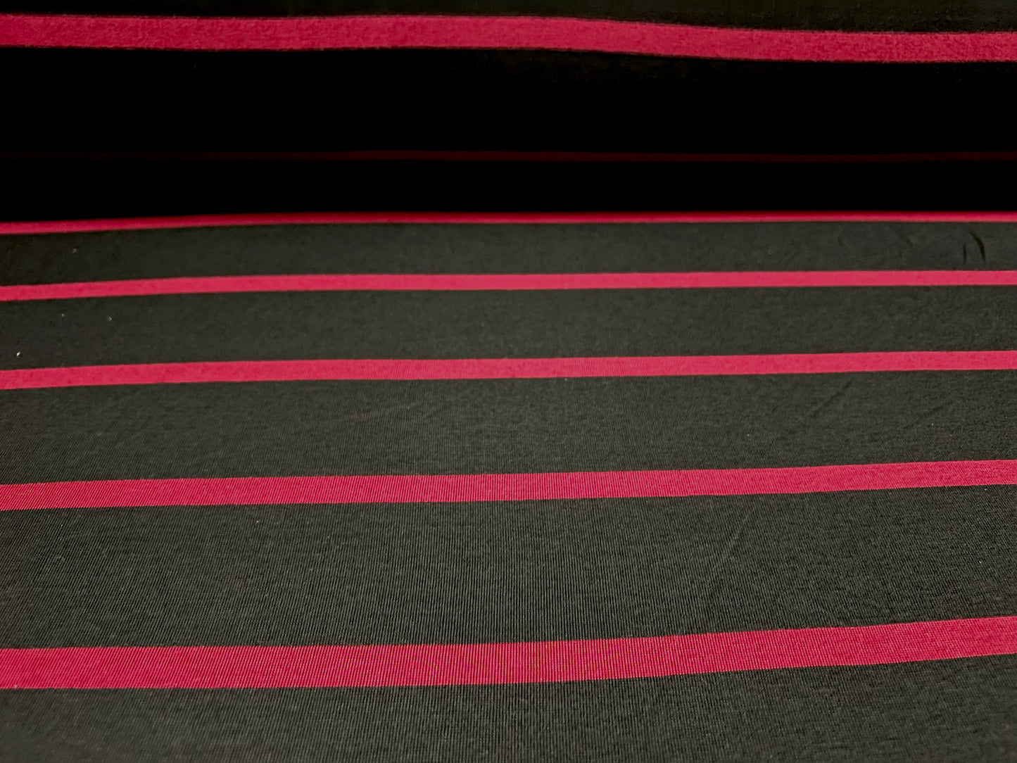 Viscose spandex stretch single jersey fabric, per metre - stripe - black & blood red