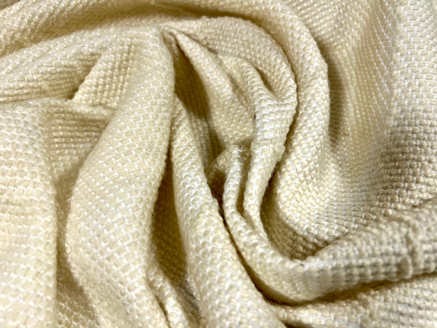 Wool blend bouclé fabric, per metre - abstract cable slub jacquard - cream