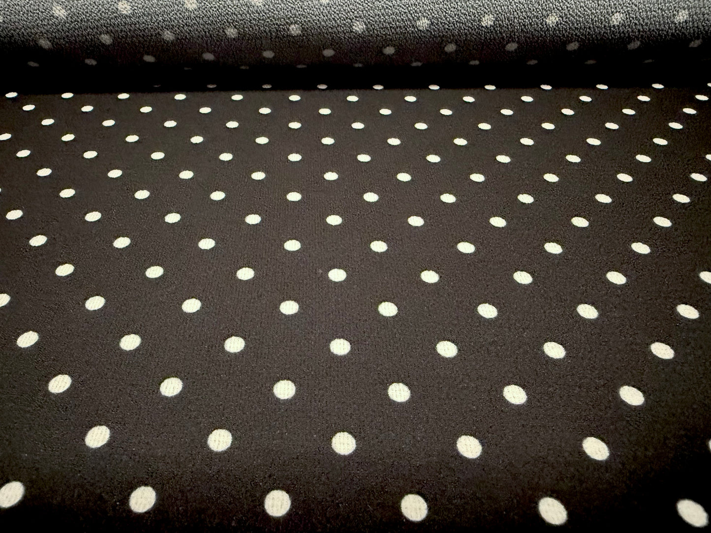 Bubble crepe woven dress fabric, per metre - polka dot print - black & white