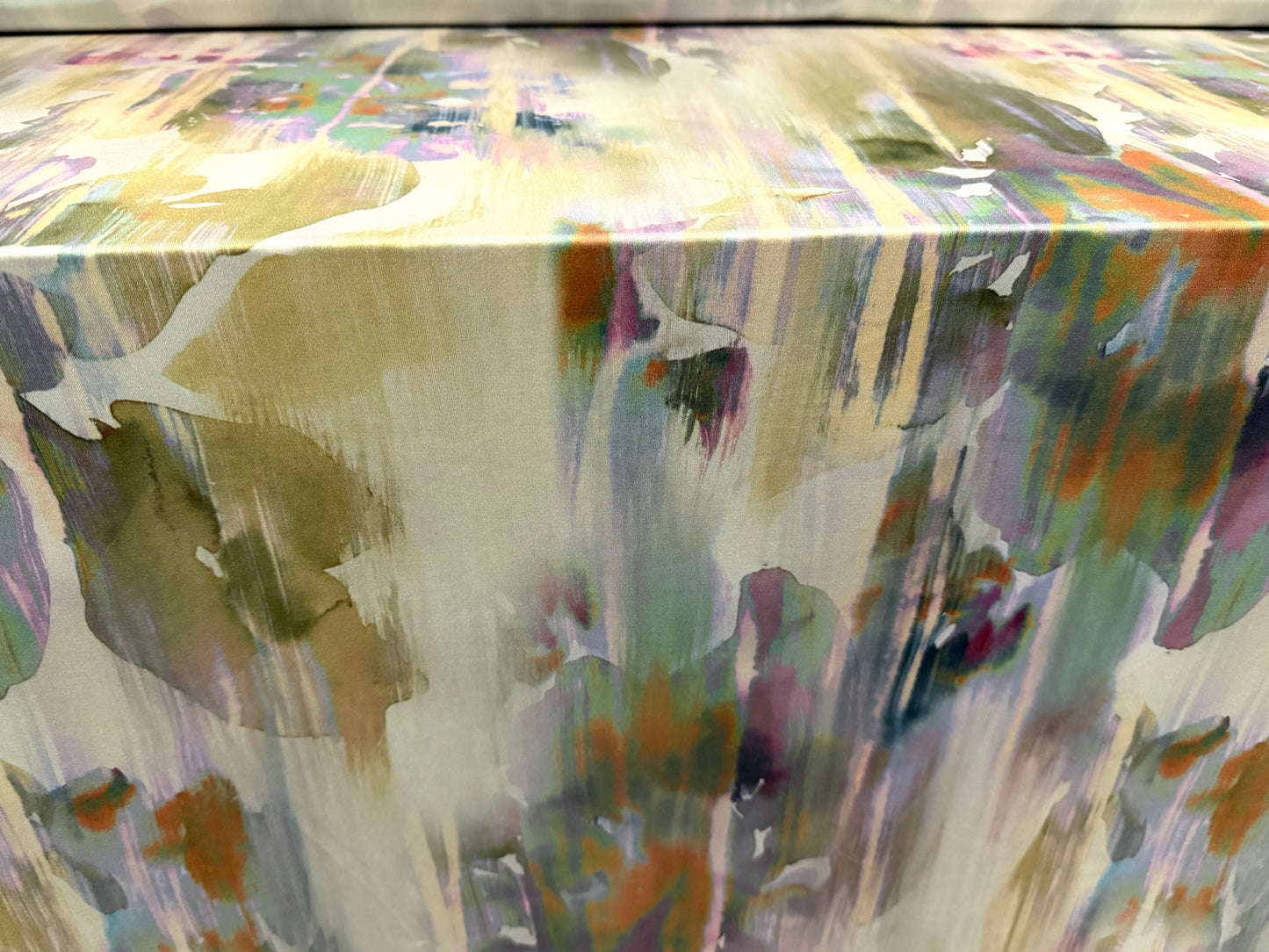 Soft touch stretch spandex single jersey fabric, per metre - stylised poppies print - khaki cream & lilac