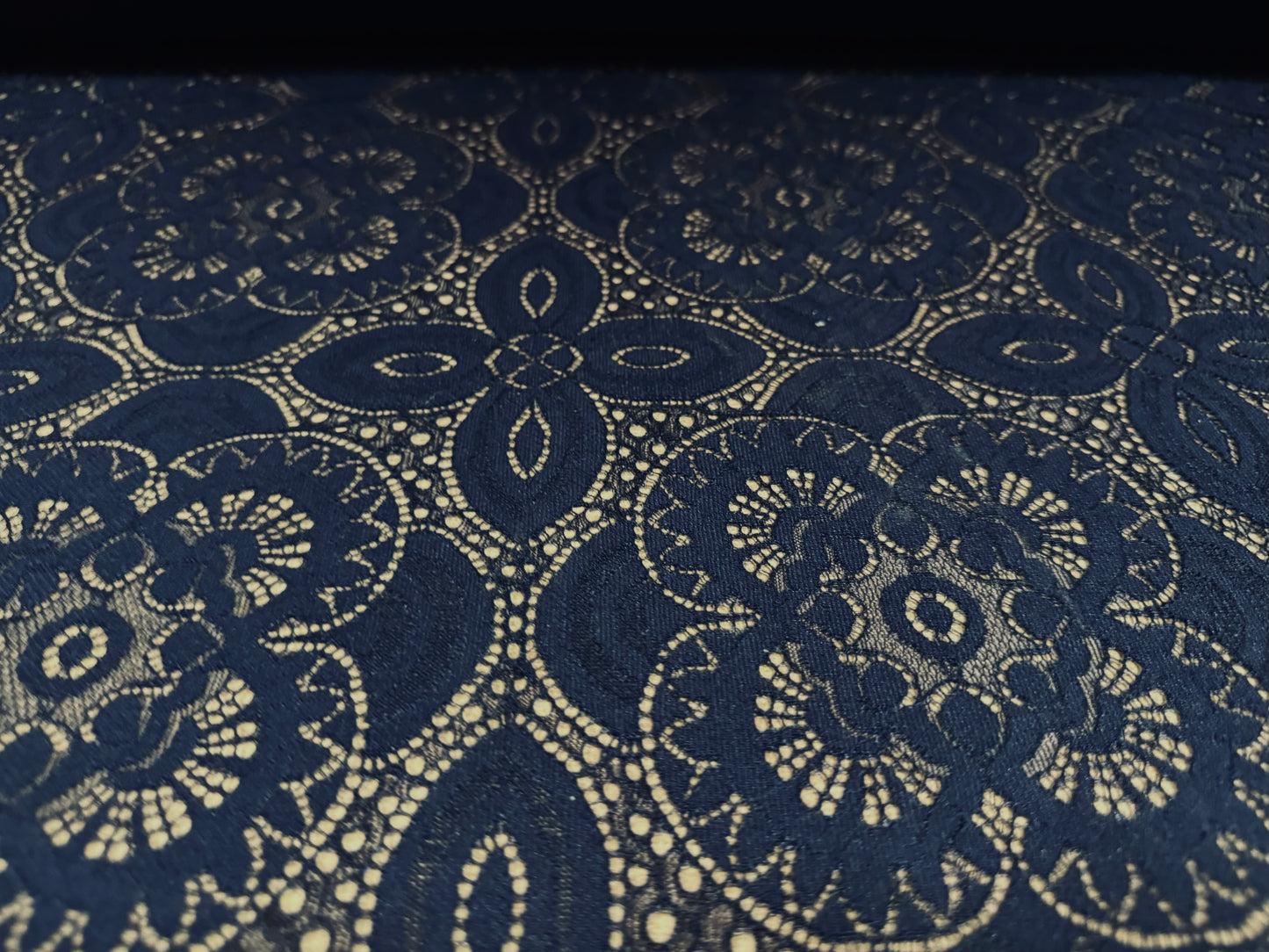 Lace dress fabric, per metre - no stretch - quatrefoil design - navy blue