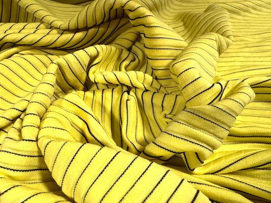 Concertina rib double Jersey knit fabric, per metre - pinstripe - lemon
