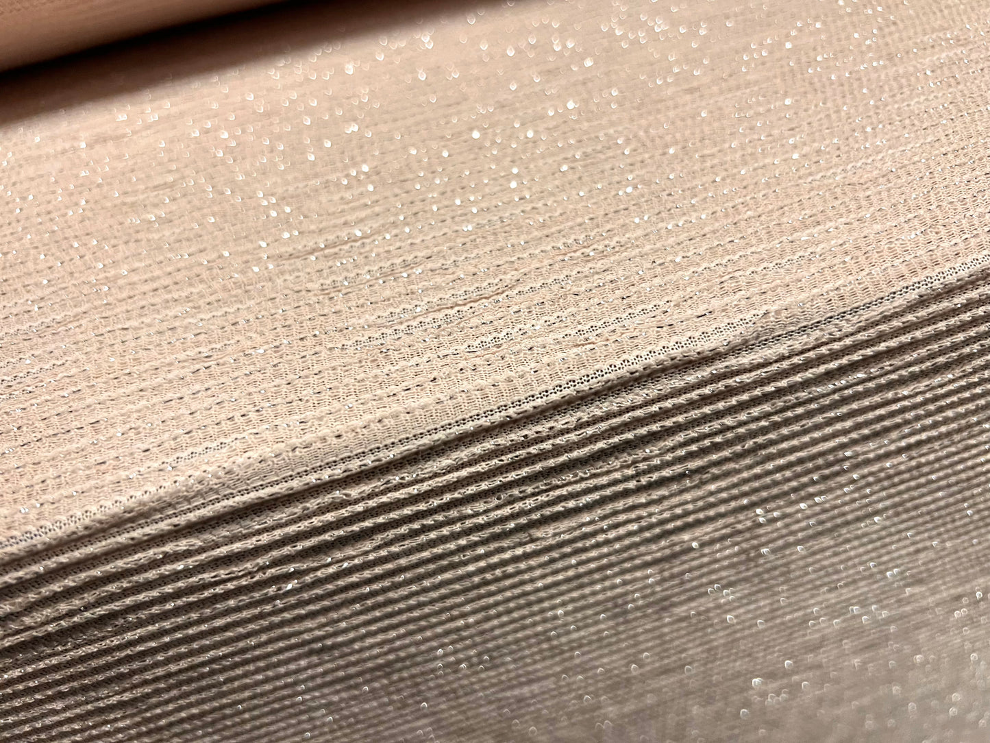 Metallic pleated jersey fabric, per metre - lurex sparkle - skin tone & silver