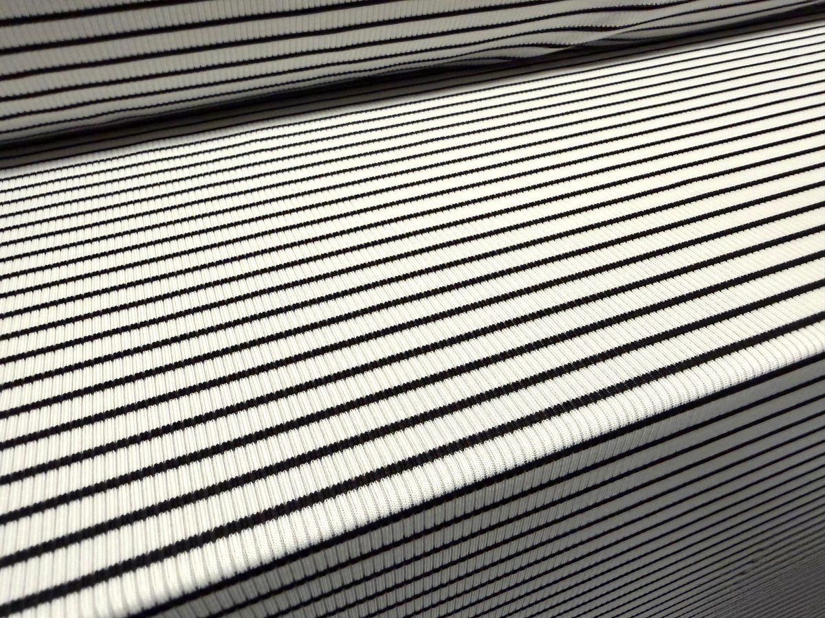 Stretch spandex rib jersey fabric, per metre - stripe - white & black