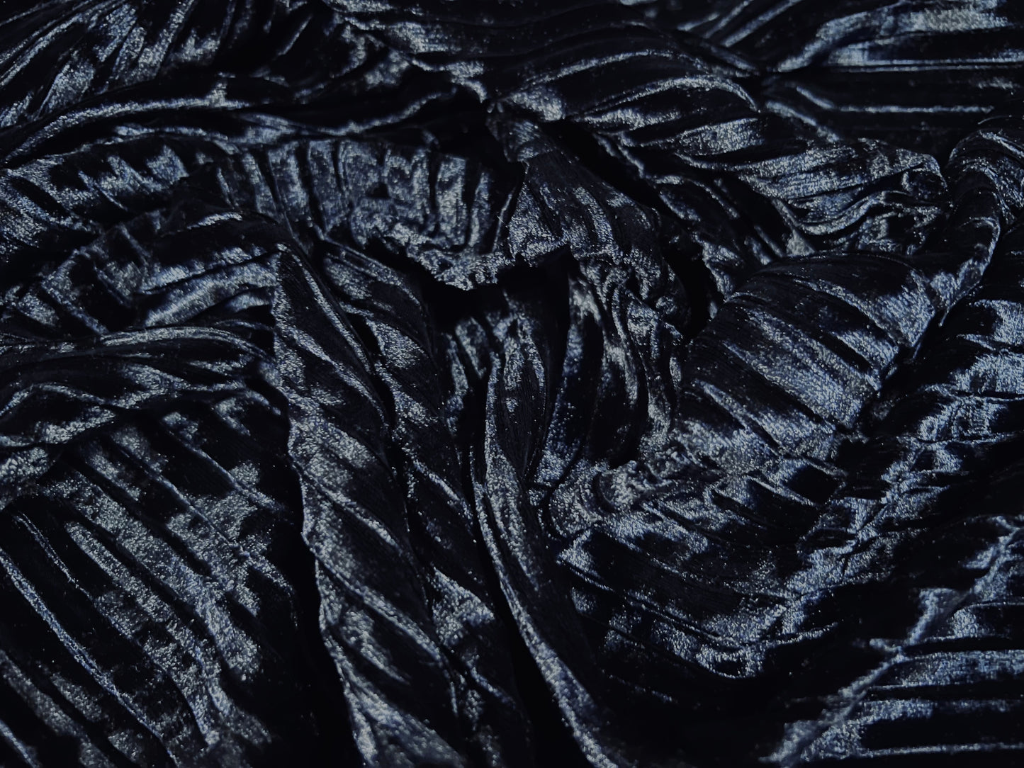 Spandex velvet stretch dress fabric, per metre - pleated - navy blue