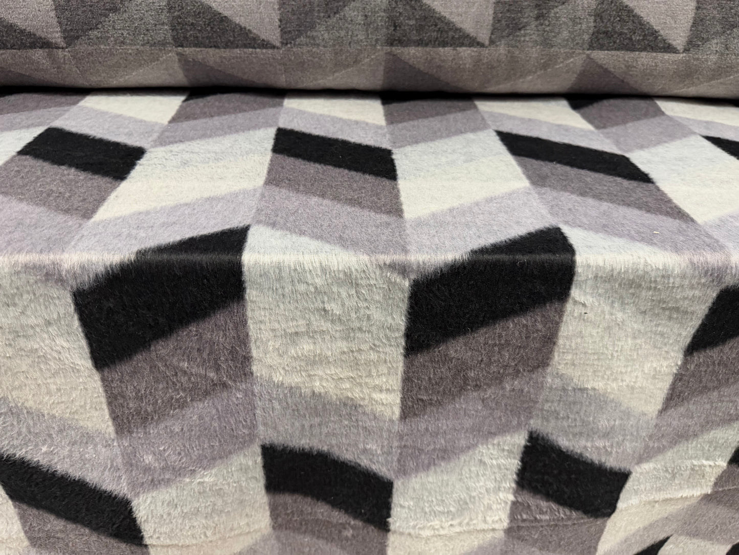 Wool faux fur fabric, per metre - geometric chevron - shades of grey