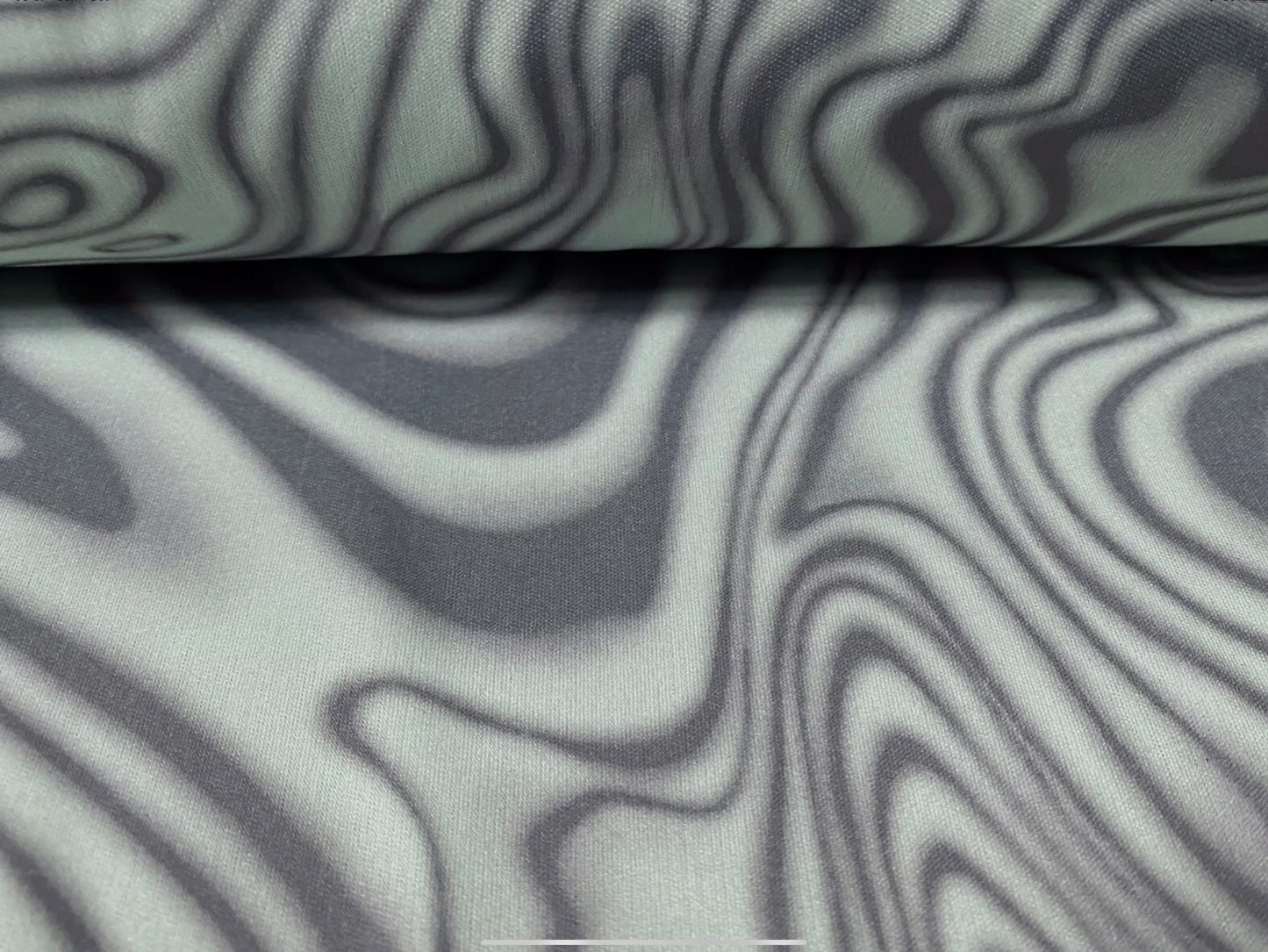 Single jersey fashion fabric, per metre - retro swirl print - sage & olive green