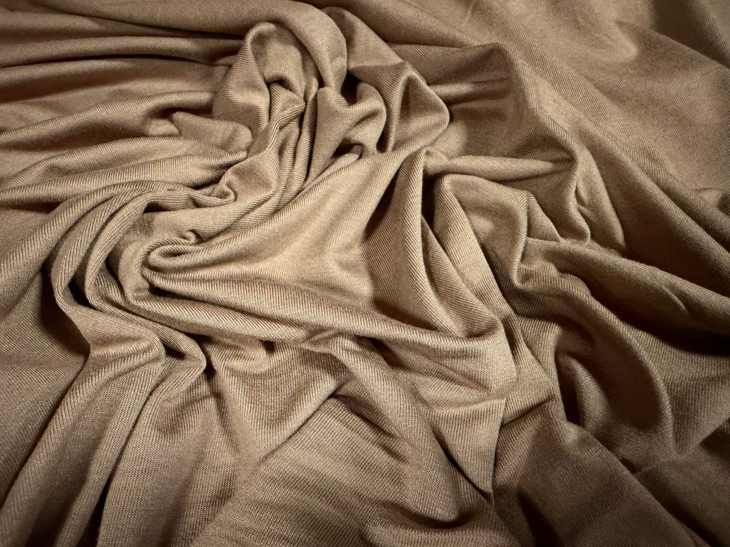 Viscose spandex stretch single jersey fabric, per metre - plain - light brown