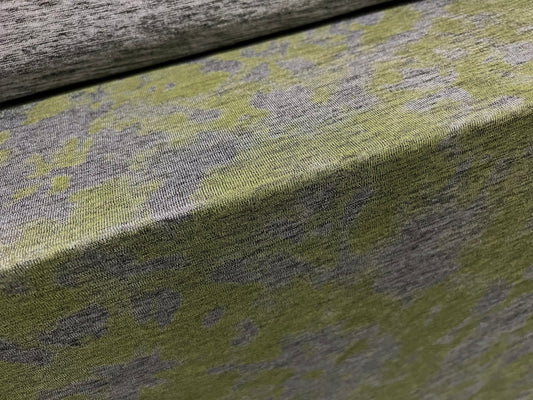 Stretch single jersey fabric, per metre - tie dye print - grey marl & green