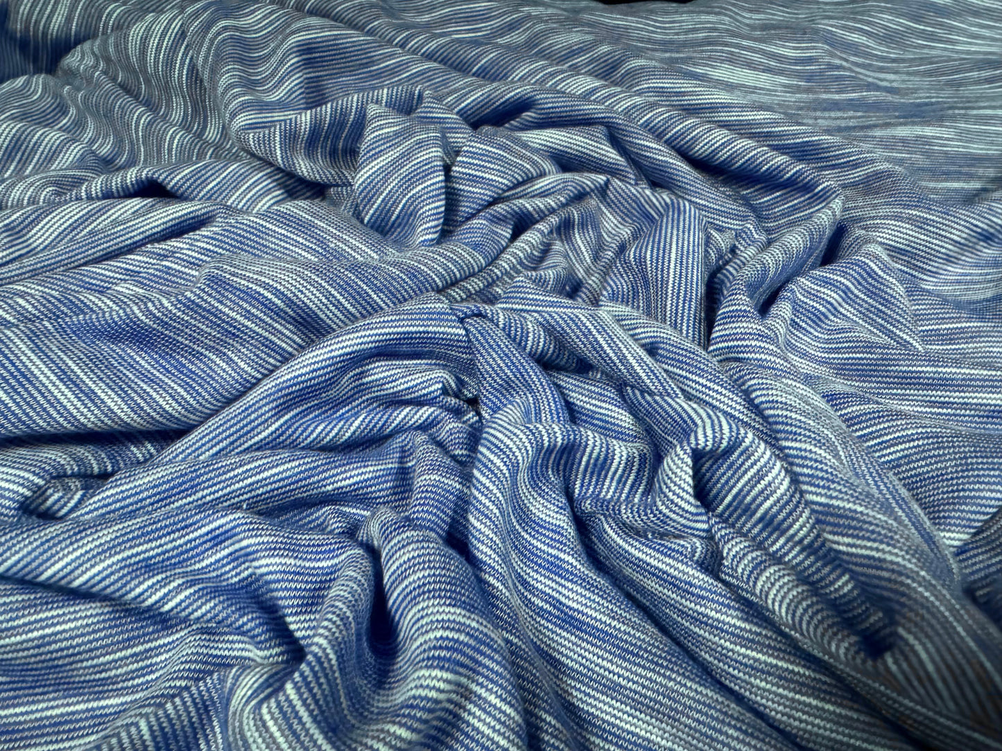 Viscose blend single jersey fabric, per metre - melange slub - chambray blue