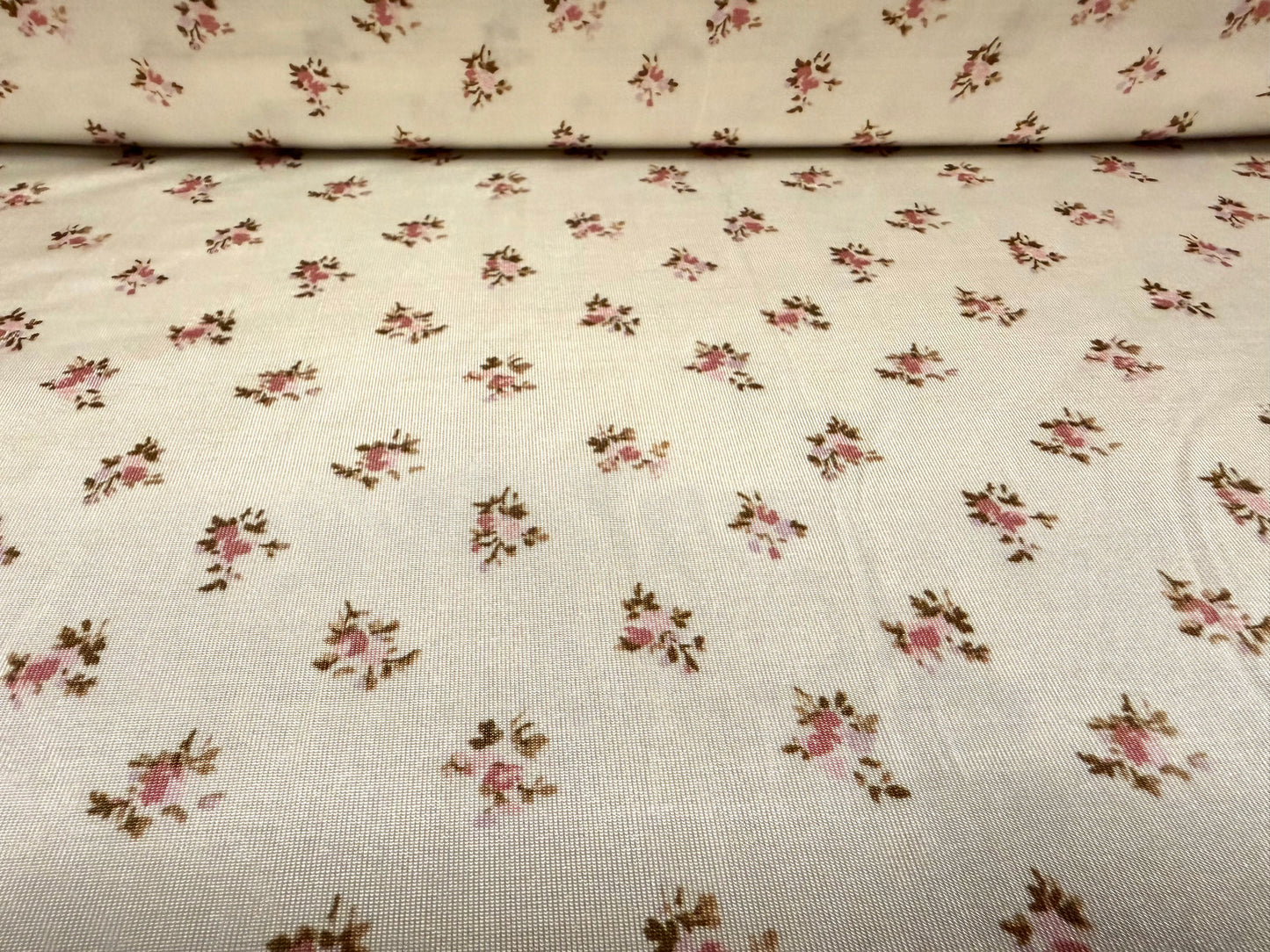 Stretch spandex single jersey fashion fabric, per metre - ditsy bouquet print - cream & pink