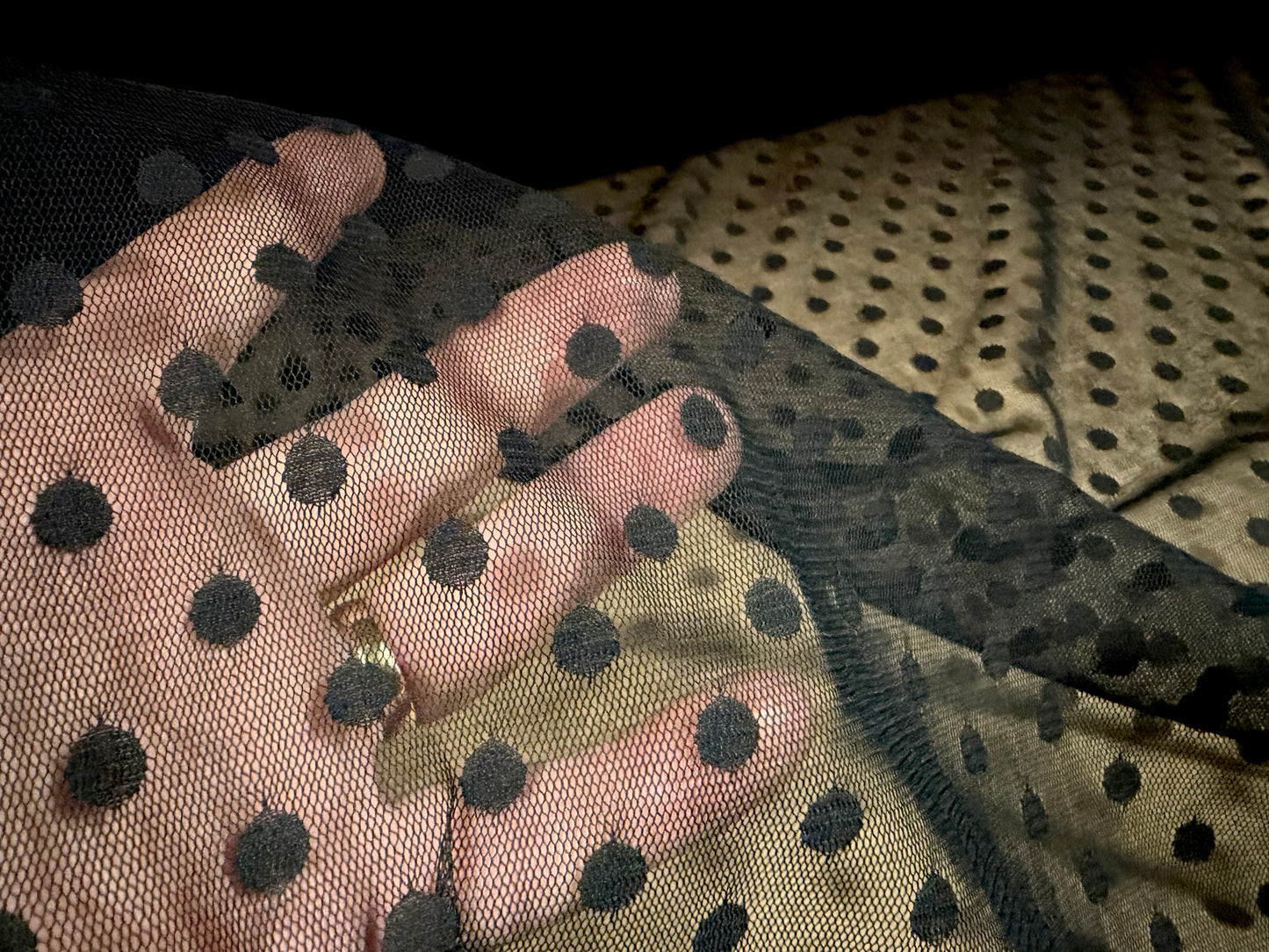 Fine lightweight mesh net fabric, per metre - polka dot - black
