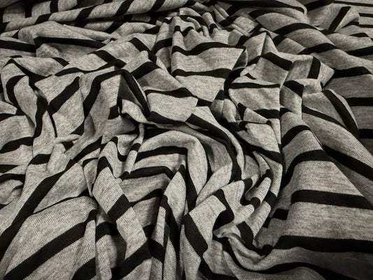 Viscose spandex stretch single jersey fabric, per metre - stripe - grey marl & black