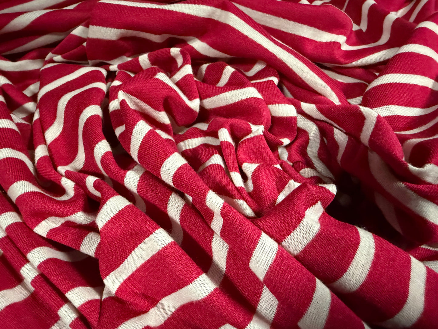 Single jersey fashion fabric, per metre - stripe - cherry red & white