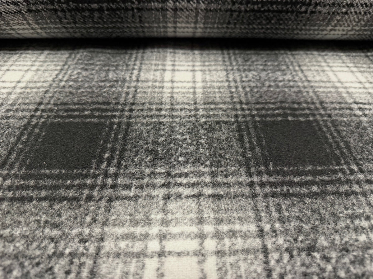 Wool flannel fabric, per metre - tartan check - black & grey