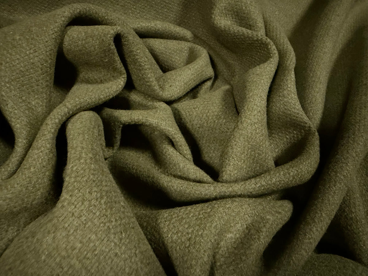 Heavyweight wool flannel fabric, per metre - plain - khaki green