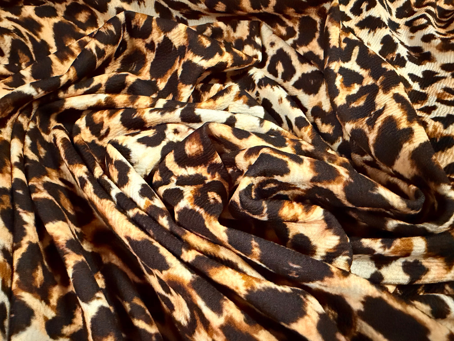 Waterfall textured scuba stretch jersey fabric, per metre - leopard print - brown & gold