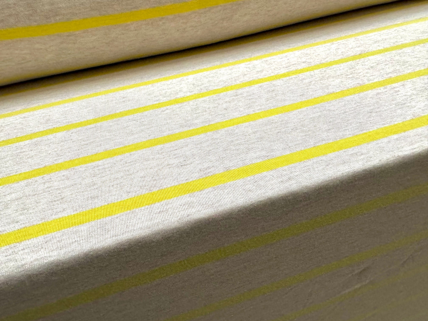 Viscose spandex stretch single jersey fabric, per metre - Breton stripe - ecru & lemon