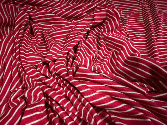 Viscose single jersey fashion fabric, per metre - stripe - raspberry