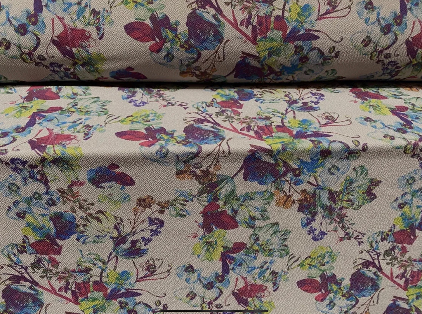 Scuba textured ‘Liverpool’ stretch spandex jersey fabric, per metre - floral print - grey & magenta