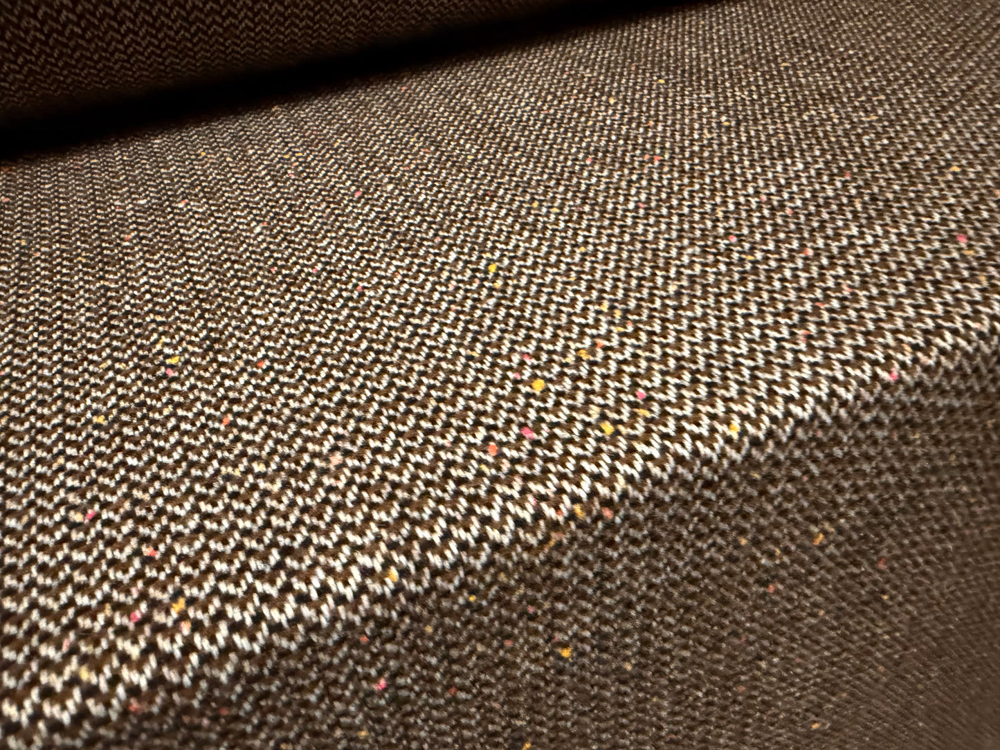 Wool tweed fabric, per metre - chevron - brown fleck