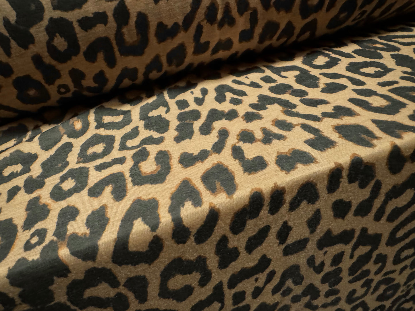 Lightweight soft handle single jersey fabric, per metre - cheetah animal print - taupe