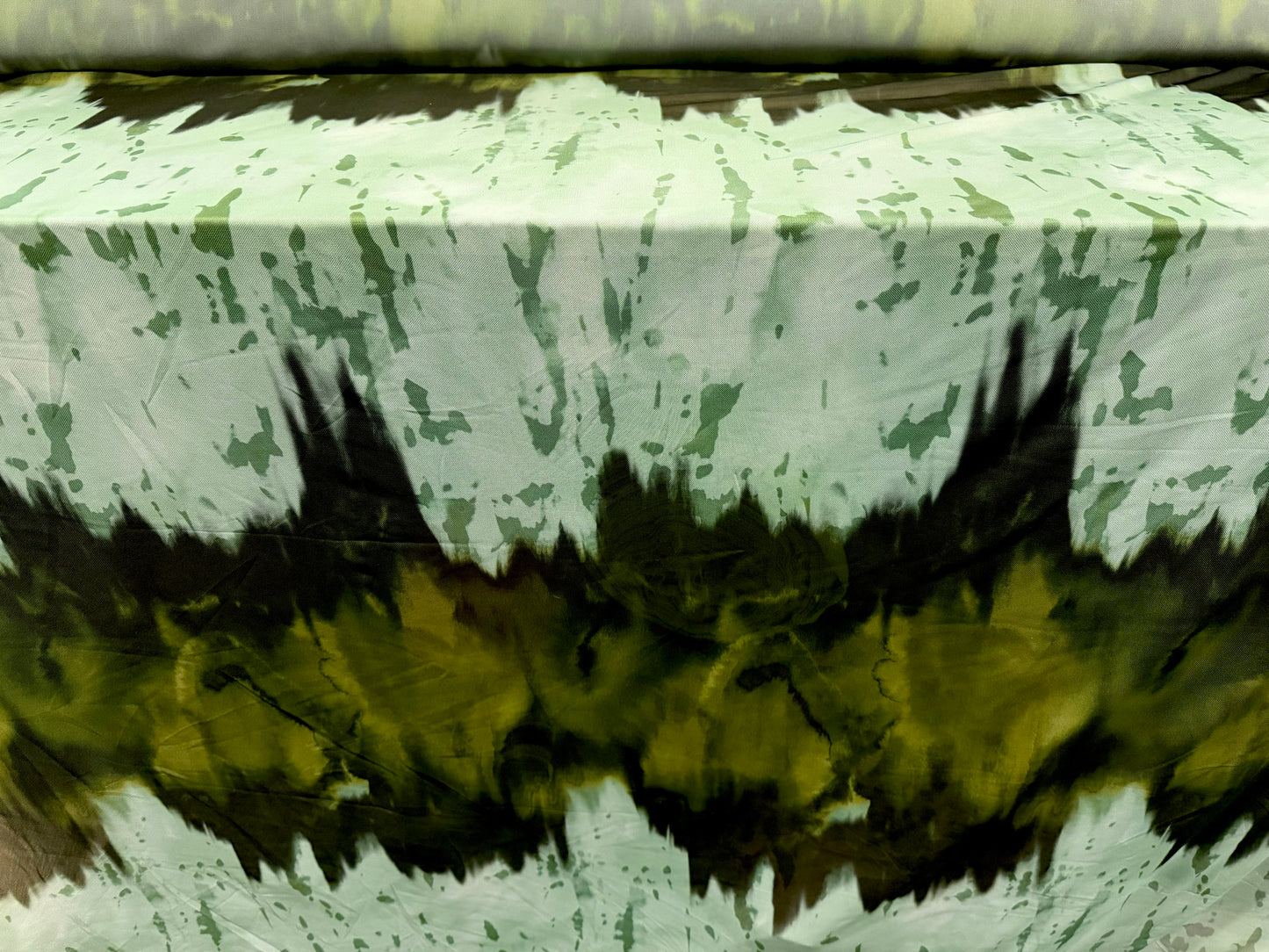 Power mesh net stretch spandex fabric, per metre - paint splatter - mint & olive green