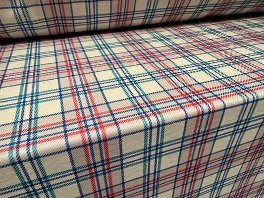 Double jersey upholstery fabric, per metre - plaid print - cream