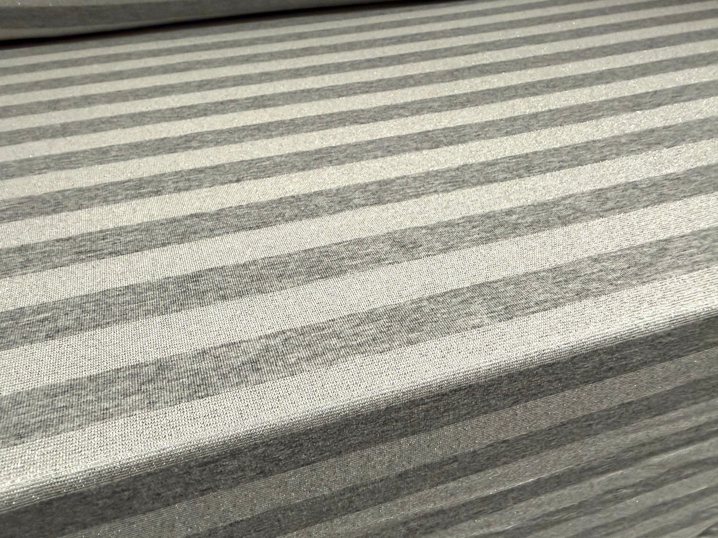 Metallic stretch single jersey fashion fabric, per metre - striped - grey marl with silver lurex