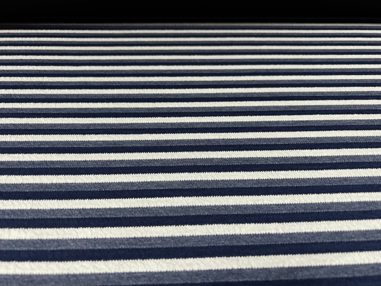 Stretch double jersey knitwear fabric, per metre - stripe - navy blue & white