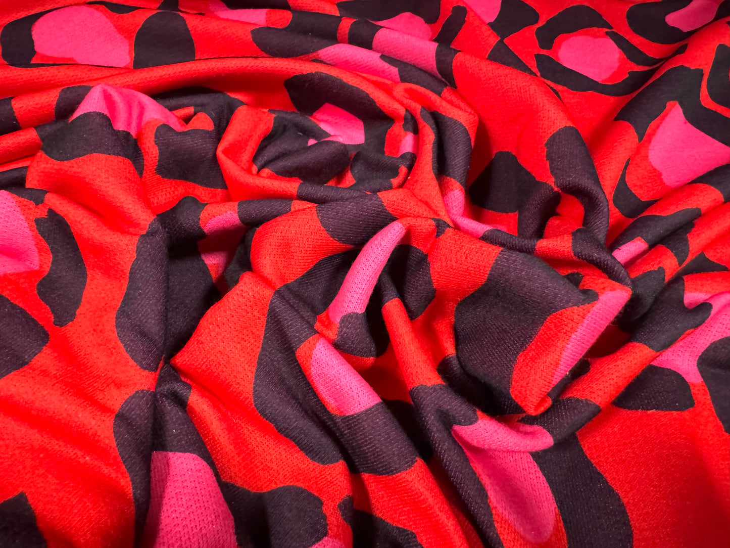 French Terry loopback sweatshirt jersey fabric, per metre - jumbo cheetah print - red & pink