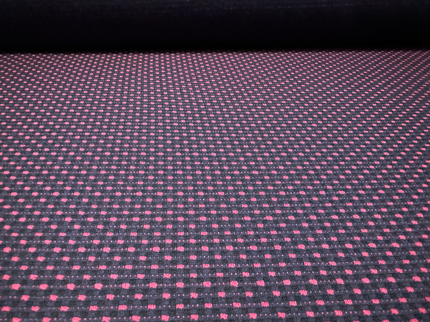 Stretch double jersey fabric, per metre - dobby spot jacquard - navy blue & fuchsia