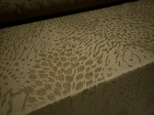 Lightweight cotton woven dress fabric, per metre - animal burnout - khaki