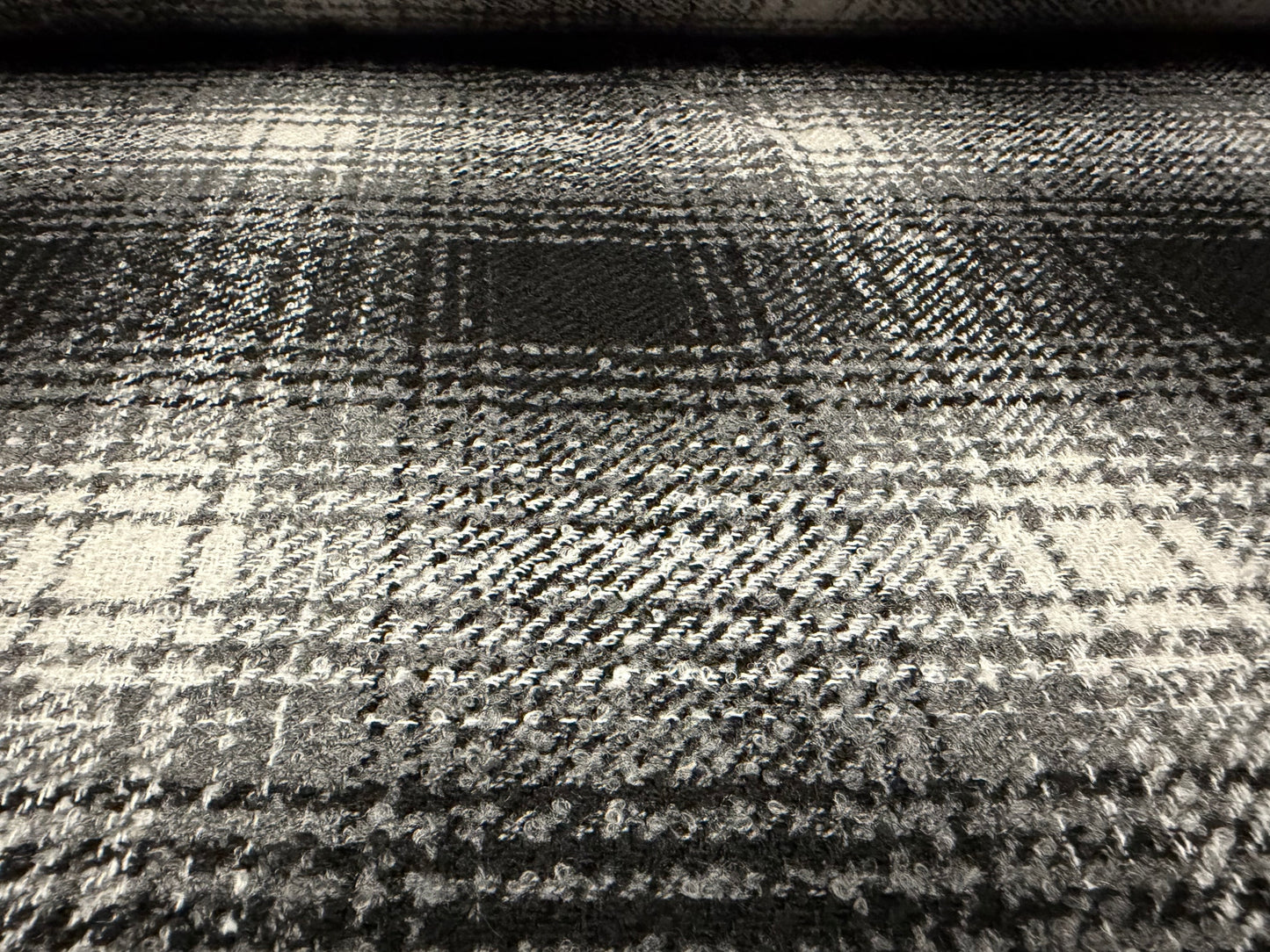 Wool bouclé fabric, per metre - checkered - black & grey