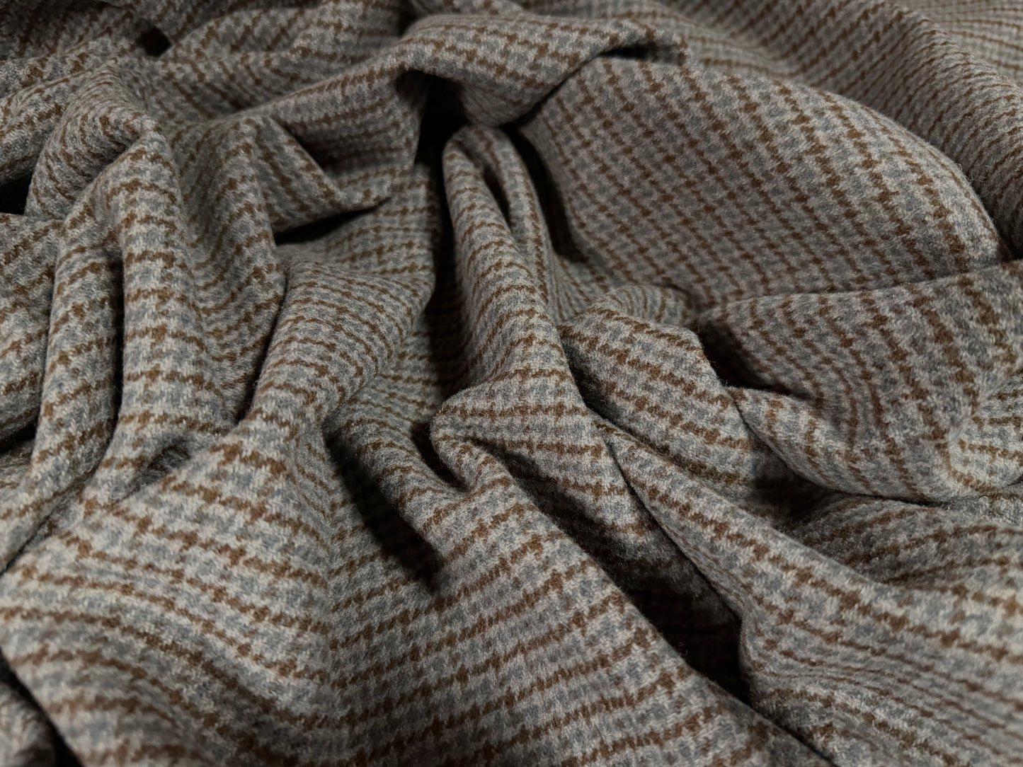 Wool flannel coat jacket fabric, per metre - Country Check - grey & brown