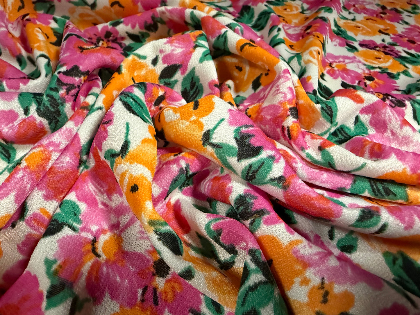 Valentino crepe stretch spandex jersey fabric, per metre - floral print - pink & orange
