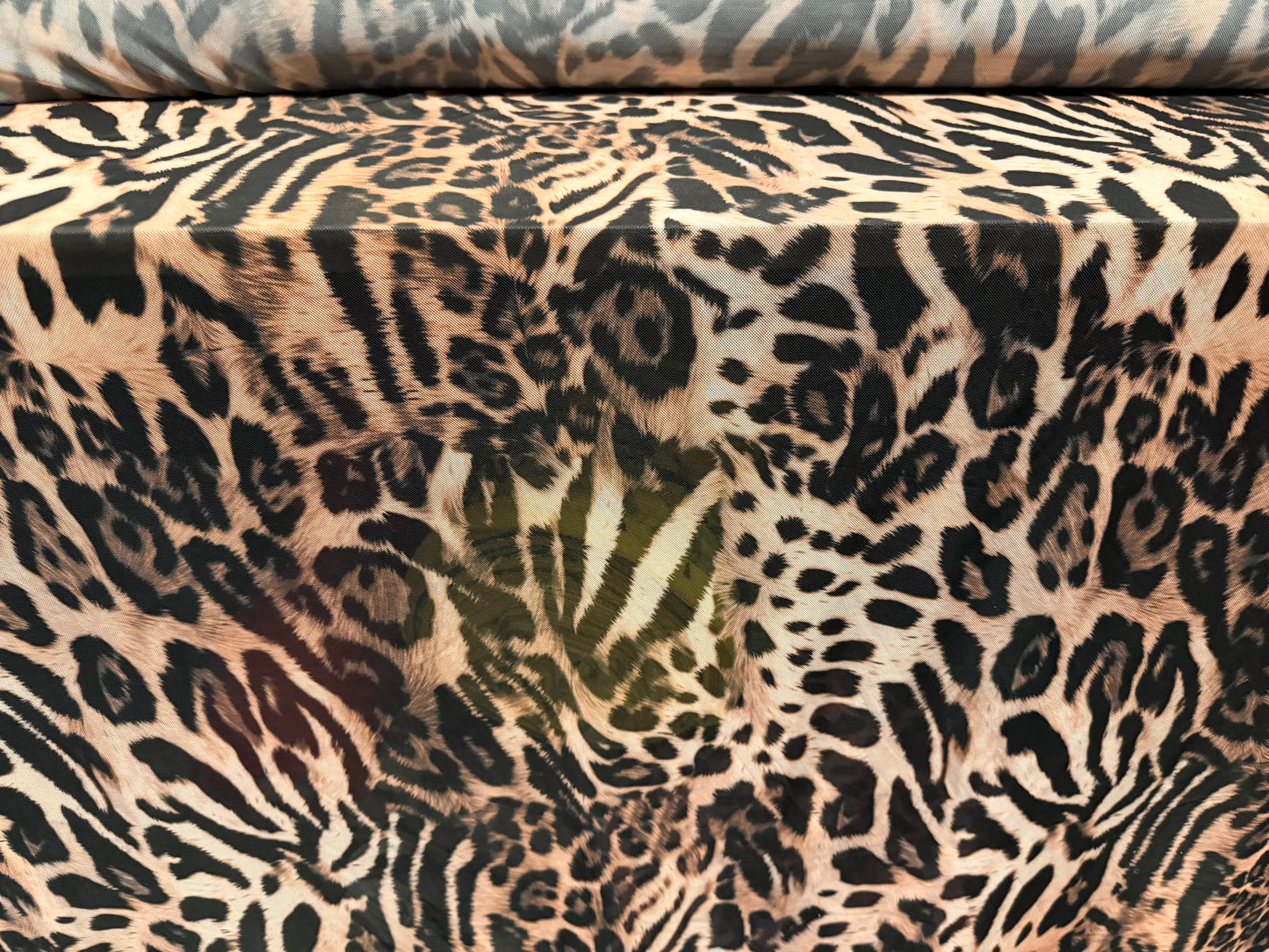 Power mesh net stretch spandex fabric, per metre - Safari Chic print - nude