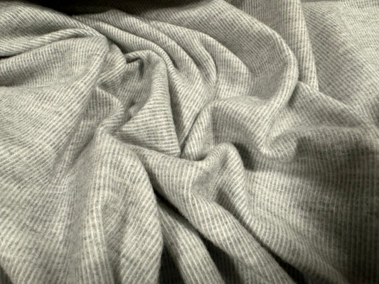 Finely ribbed stretch sweatshirt fleece fabric, per metre - grey marl