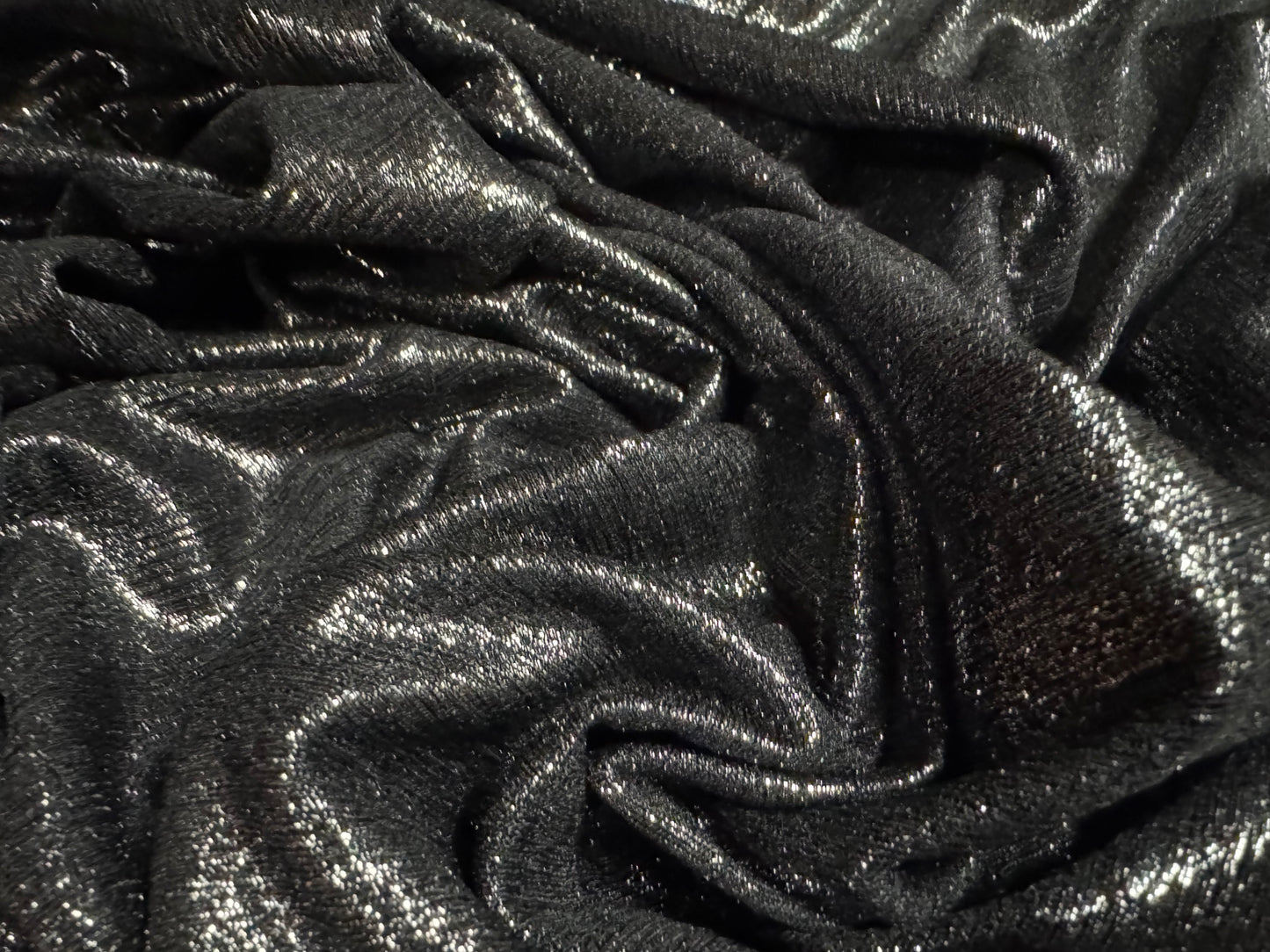 Metallic treebark jacquard stretch jersey fabric, per metre - black & silver